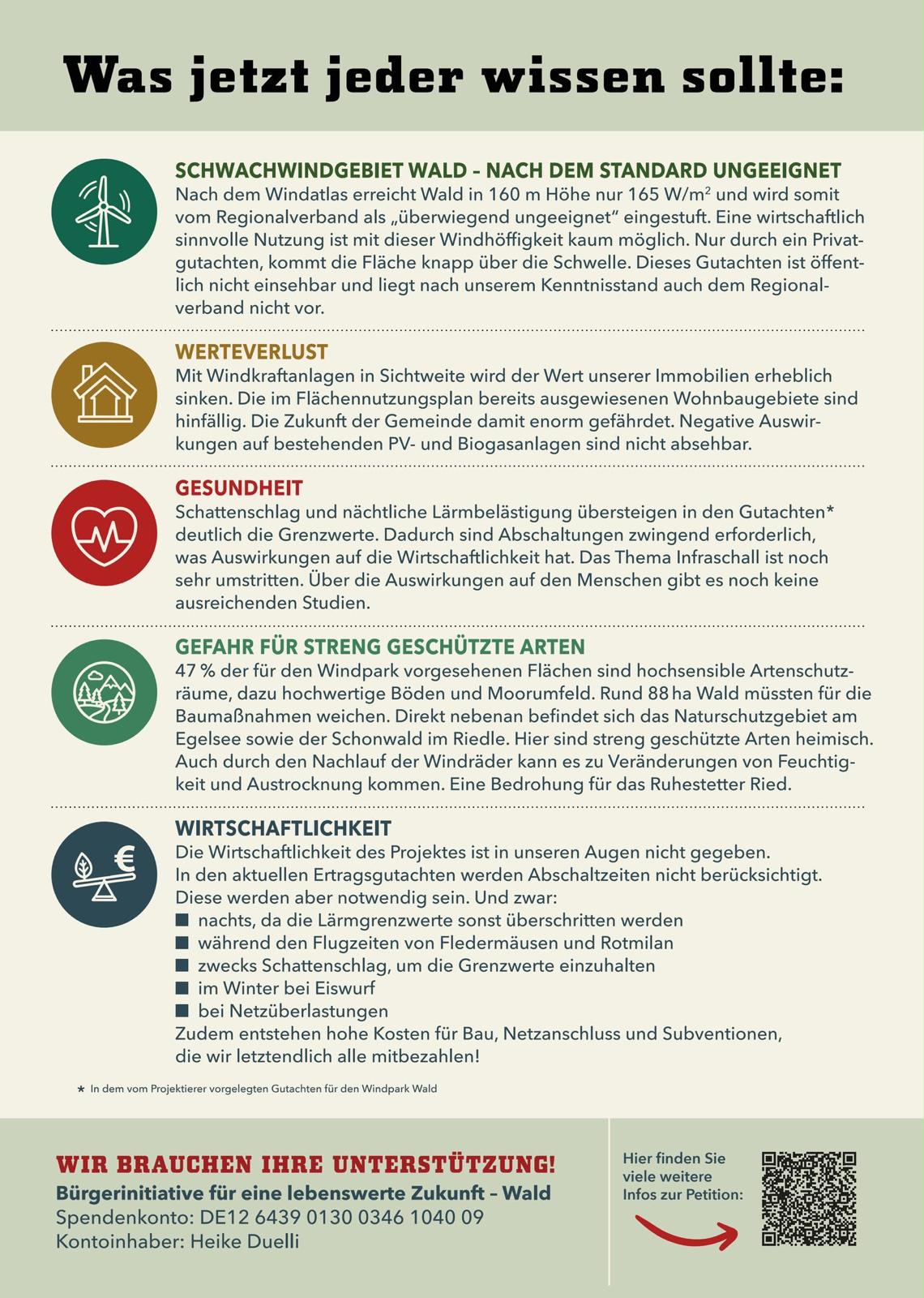 Flyer der Bürgerinitiative gegen den Windpark Wald, Rückseite