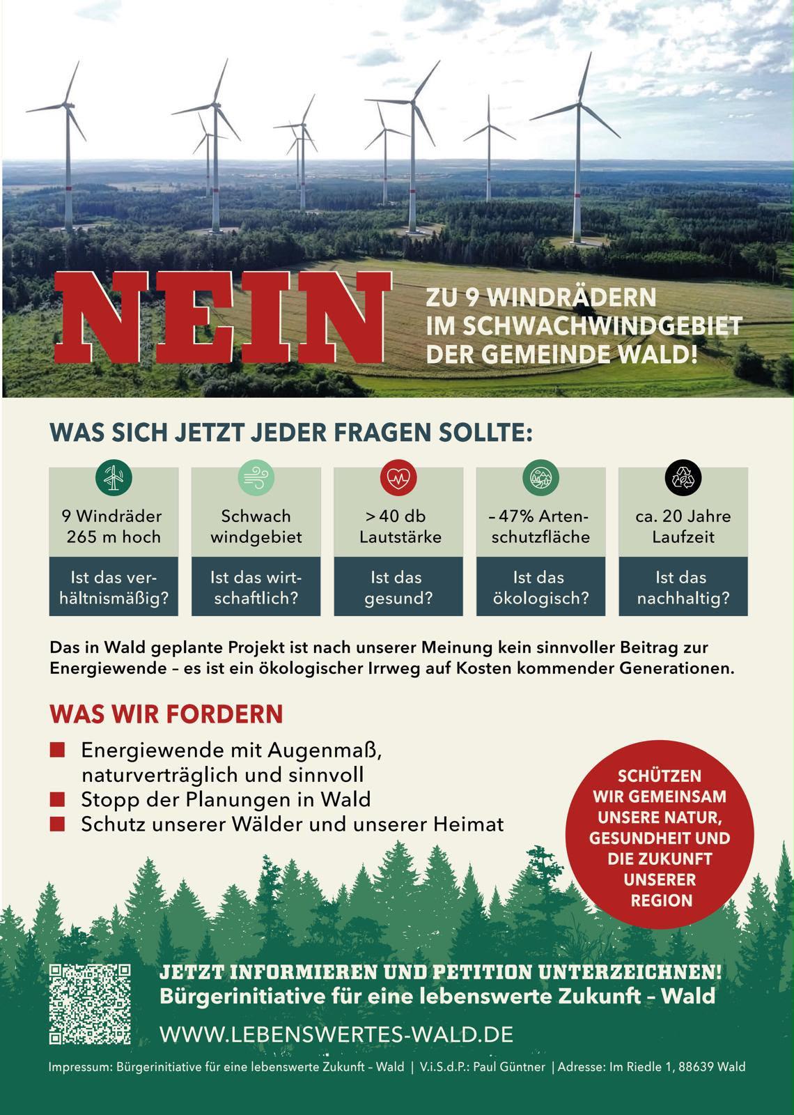 Flyer der Bürgerinitiative gegen den Windpark Wald, Vorderseite