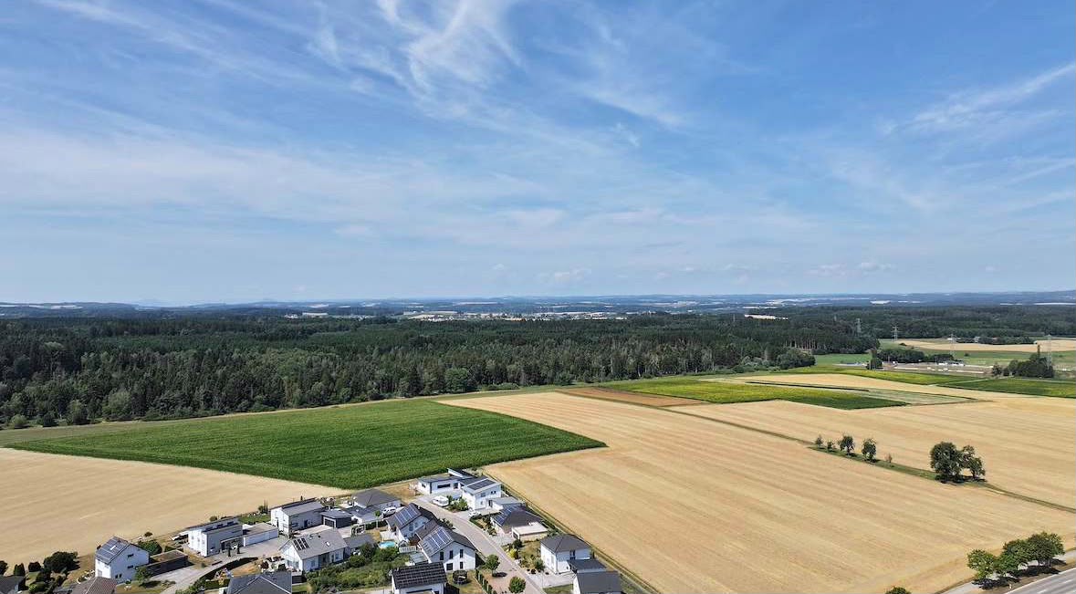 Luftaufnahme des zusammenhängenden Waldgebiets am geplanten Standort